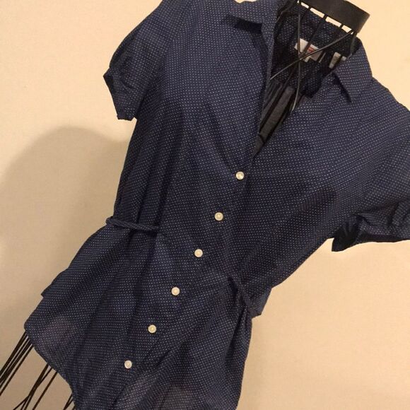 Levi's Navy w White Dots Button Front Blouse - SM - Picture 2 of 8